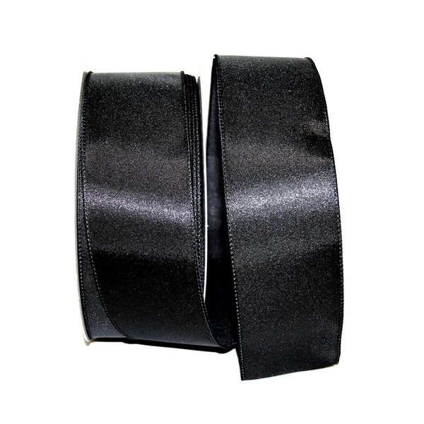 Reliant Ribbon Satin Value Wired Edge Ribbon Black 2.5 in. x 50 yards 92575W-031-40K